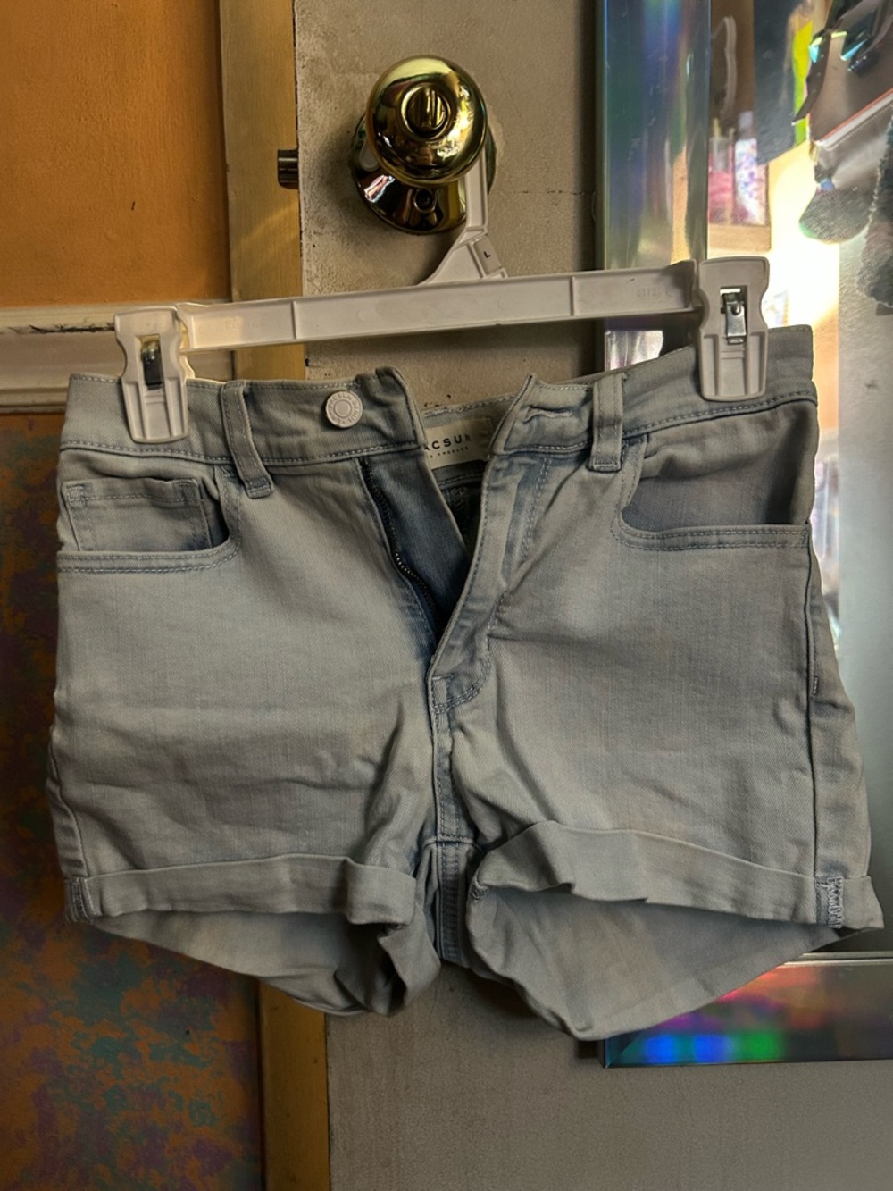 Light Blue Women's Denim Shorts - Casual Roll-Hem
